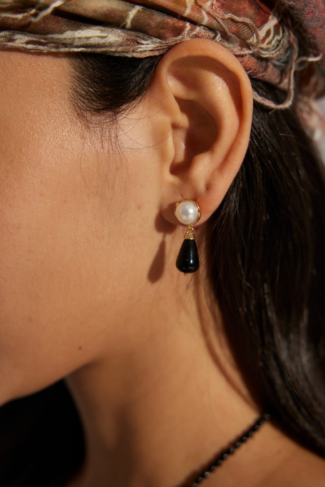 Freshwater Pearl & Black Onyx Drop Earrings