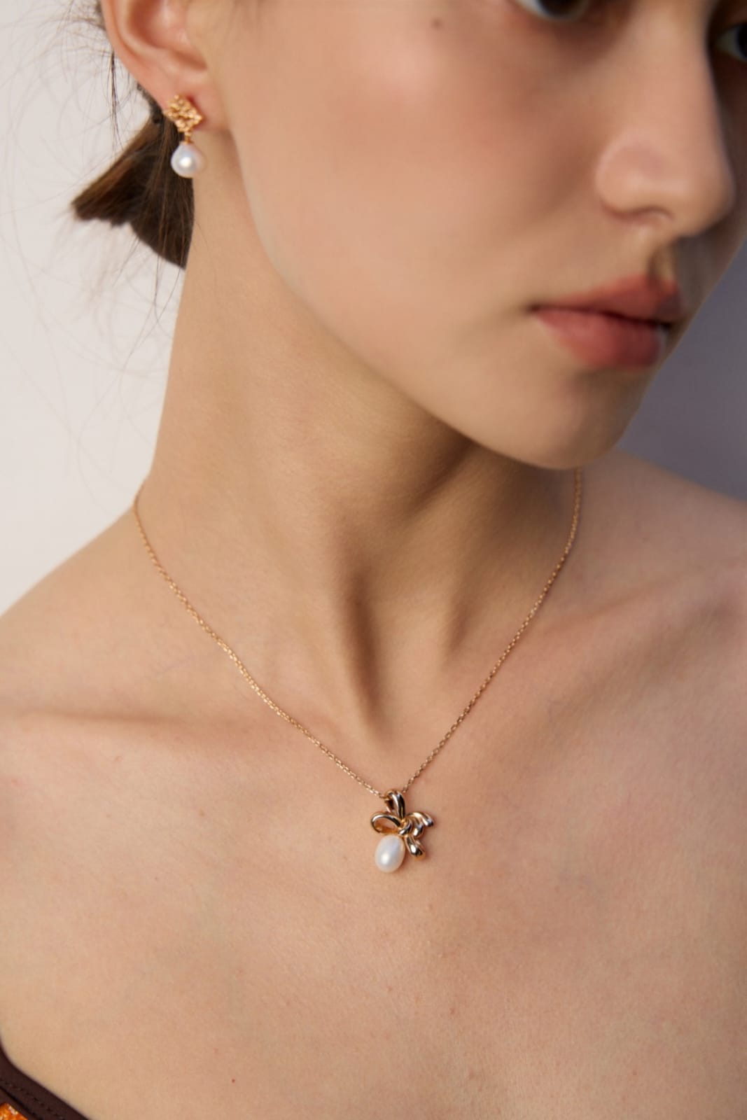 Romantic Ribbon Freshwater Pearl Pendant Necklace