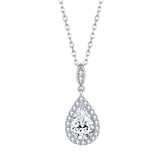 1.50CT Moissanite Diamond Pear Halo Necklace