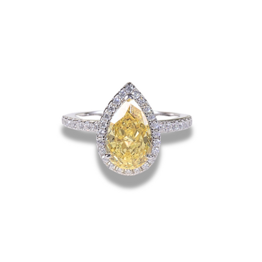 2.8CT Pear Cut Yellow Cubic Zirconia Ring