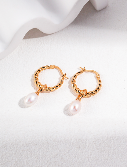 Rope and Pearl Hoop Earrings