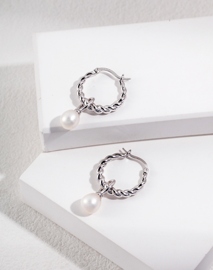 Rope and Pearl Hoop Earrings