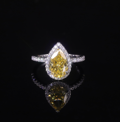 2.8CT Pear Cut Yellow Cubic Zirconia Ring