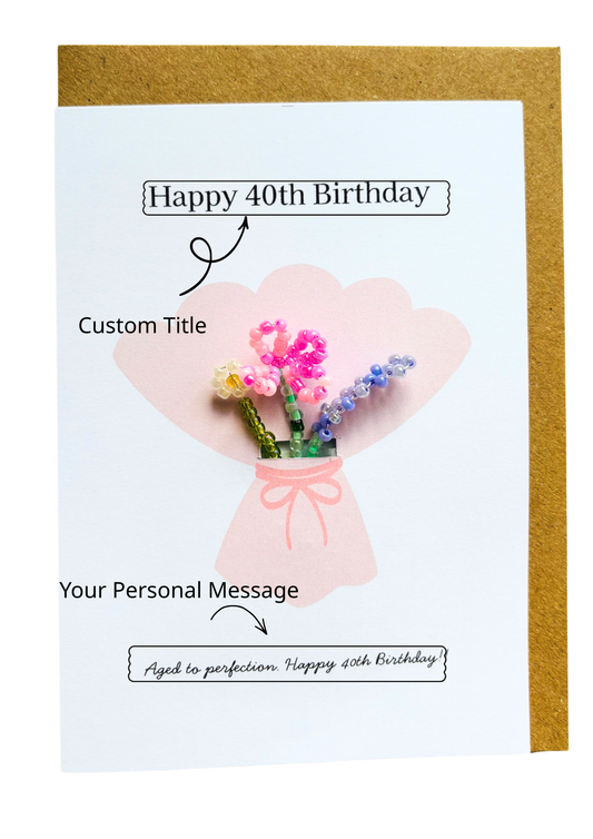 Handcrafted Custom Greeting Card with Beaded Flower