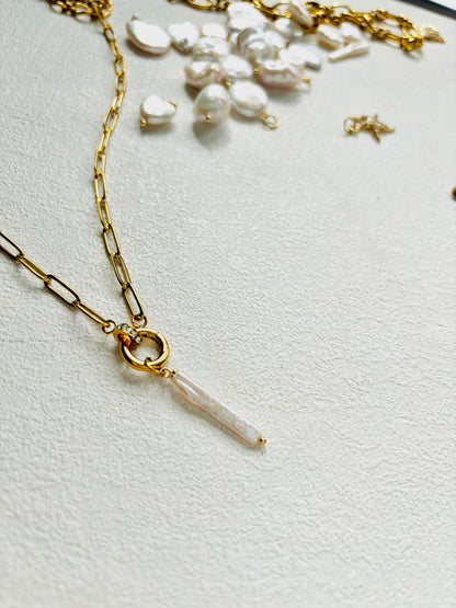 Paperclip Rhinestone Charm Holder Necklace – 18K Gold PVD Stainless Steel Necklace