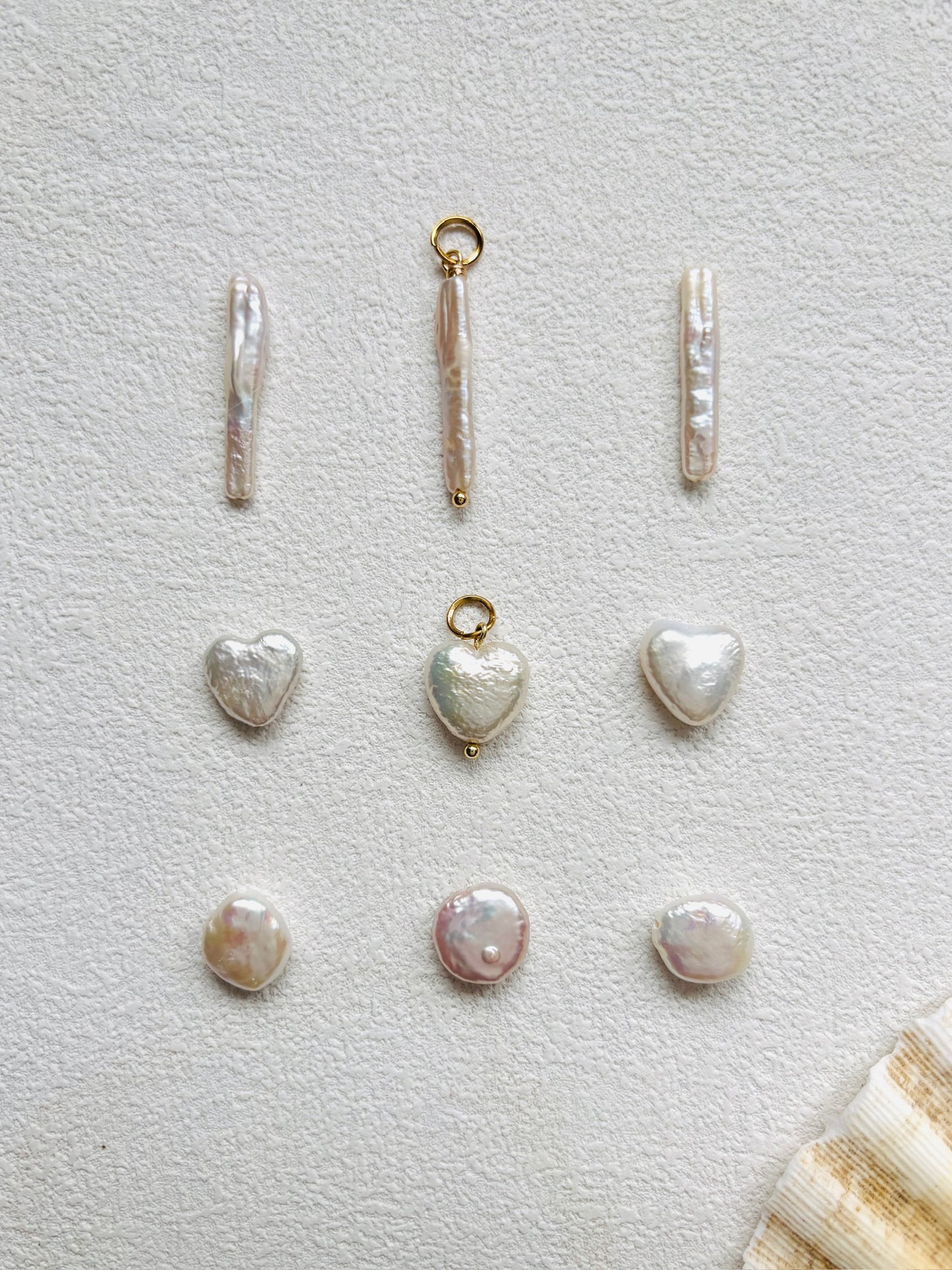 Handmade Freshwater Pearl Charm – Button, Heart & Bar Pendant