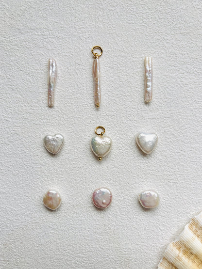Handmade Freshwater Pearl Charm – Button, Heart & Bar Pendant