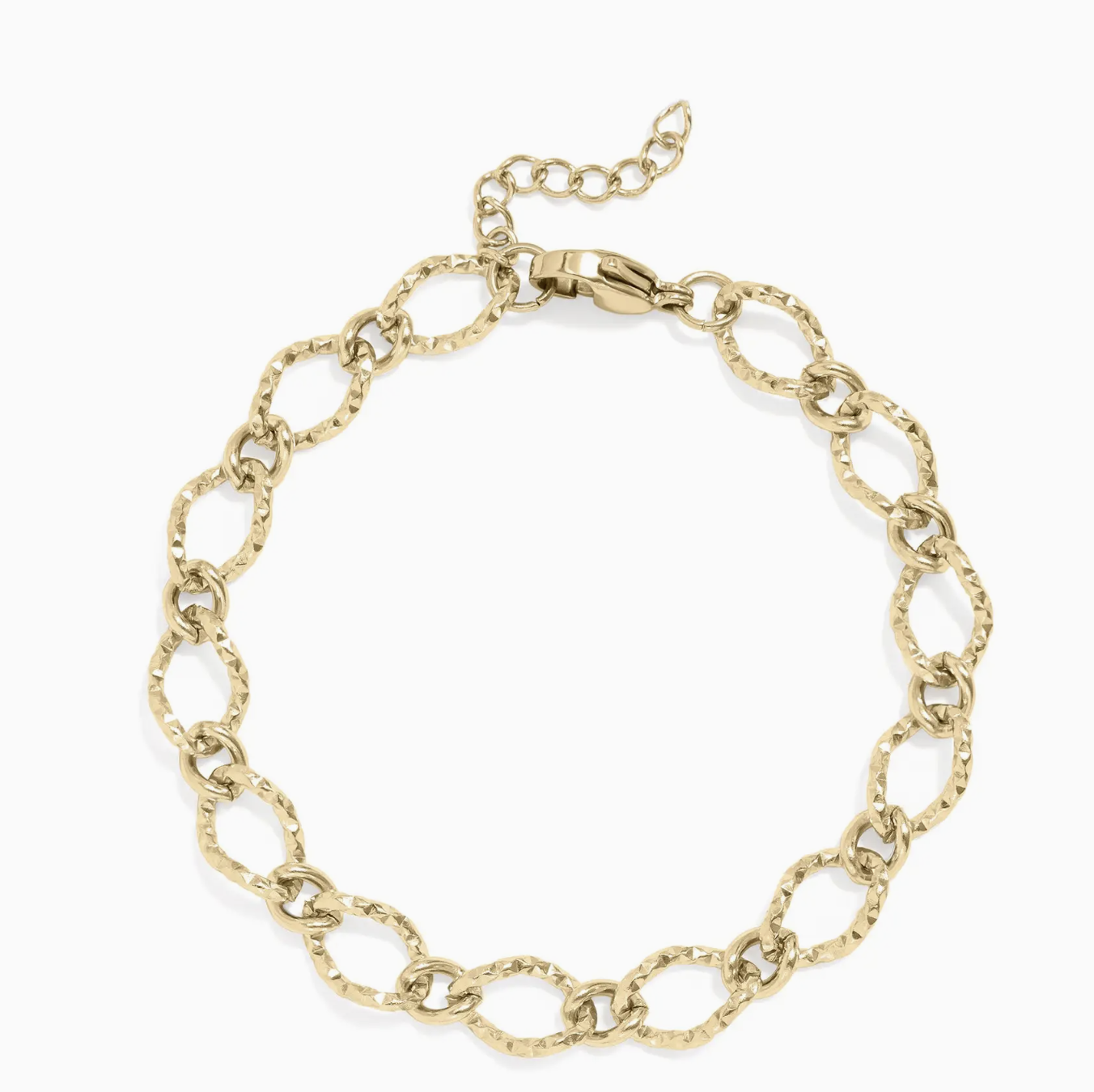 Hammered Oval Chain Bracelet – 18K Gold PVD Waterproof Stainless Steel Charm Chain
