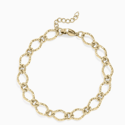 Hammered Oval Chain Bracelet – 18K Gold PVD Waterproof Stainless Steel Charm Chain