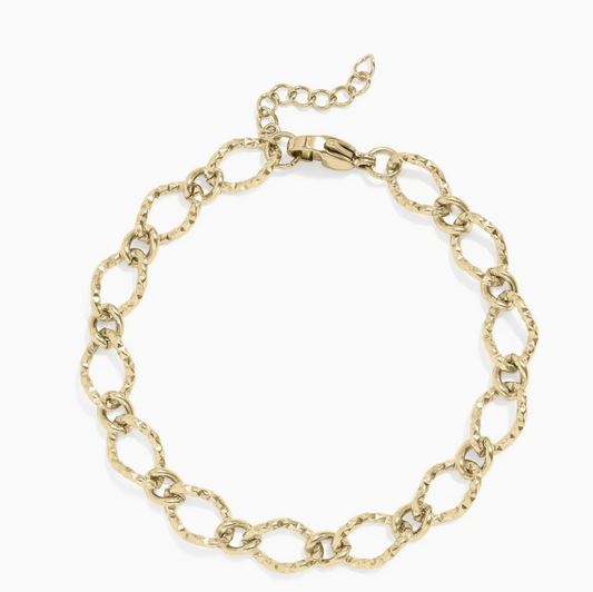 Hammered Oval Chain Bracelet – 18K Gold PVD Waterproof Stainless Steel Charm Chain