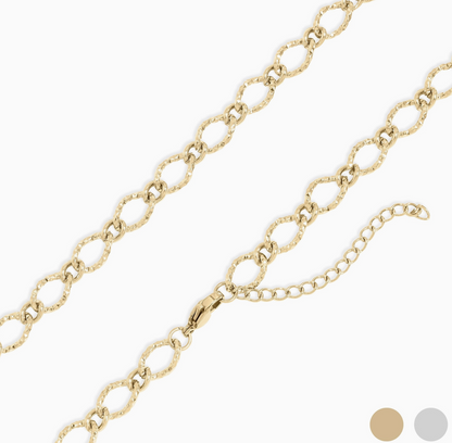 Hammered Oval Chain Necklace – 18K Gold PVD Waterproof Stainless Steel Necklace