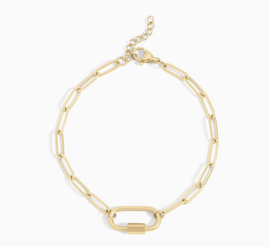 Paperclip Carabiner Bracelet – 18K Gold PVD Waterproof 316L Stainless Steel Charm Bracelet