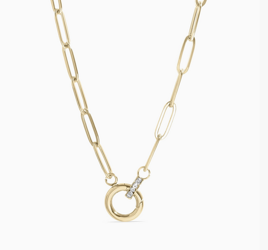 Paperclip Rhinestone Charm Holder Necklace – 18K Gold PVD Stainless Steel Necklace