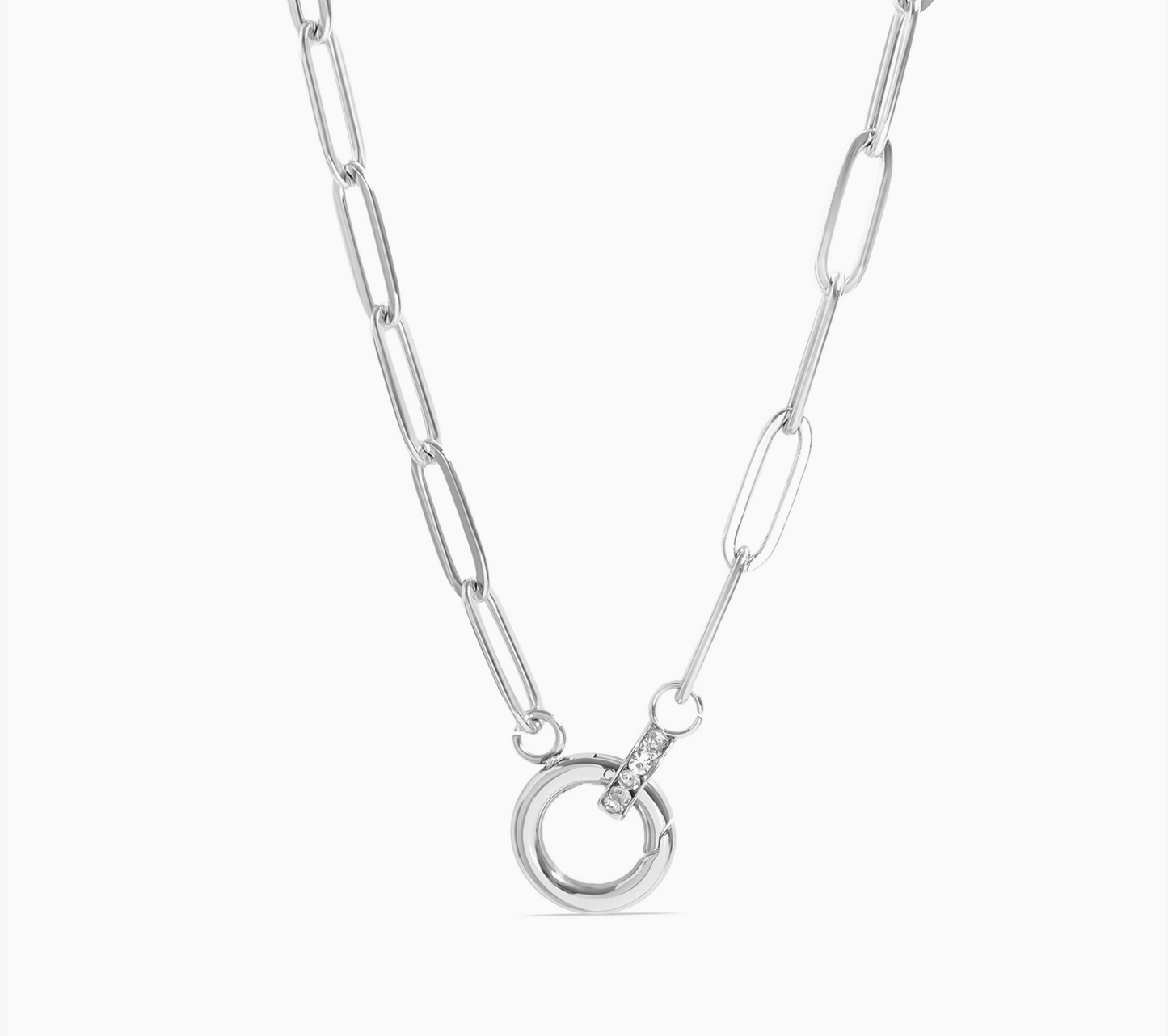 Paperclip Rhinestone Charm Holder Necklace – 18K Gold PVD Stainless Steel Necklace