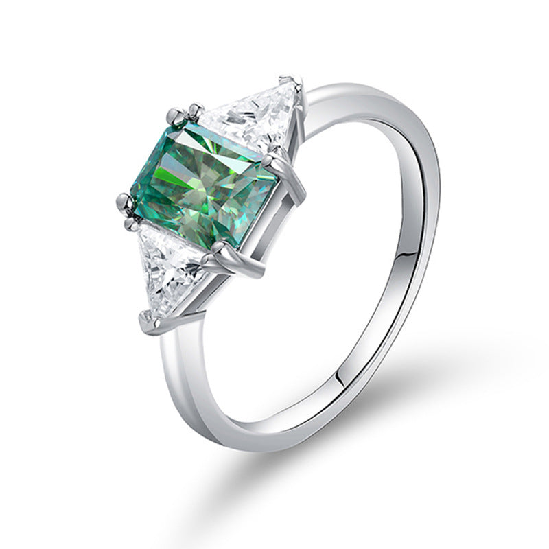 2.00CT Radiant Cut Green Moissanite Ring