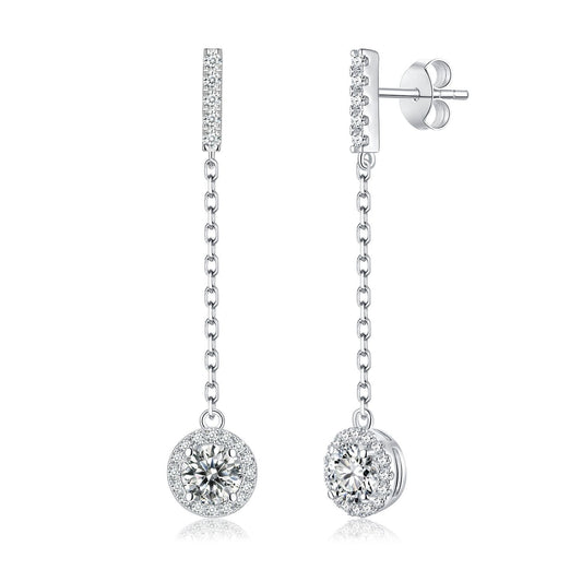 1.00CT Round Cut Moissanite Drop Earrings