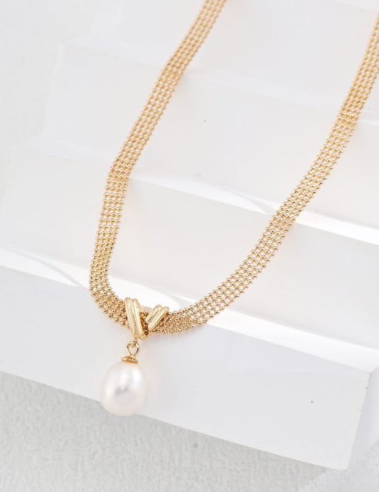 Beaded Lace Necklace in 18ct Gold Vermeil