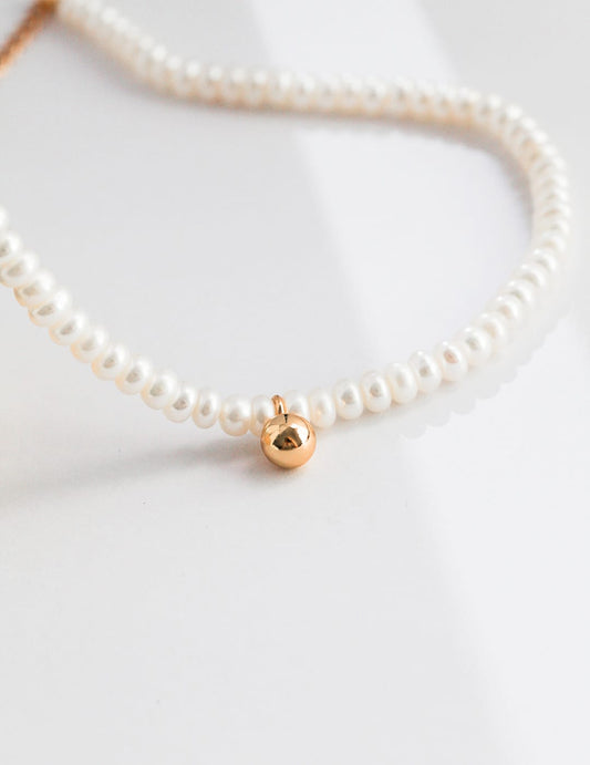 Freshwater Cultured Pearl Golden Ball Necklace