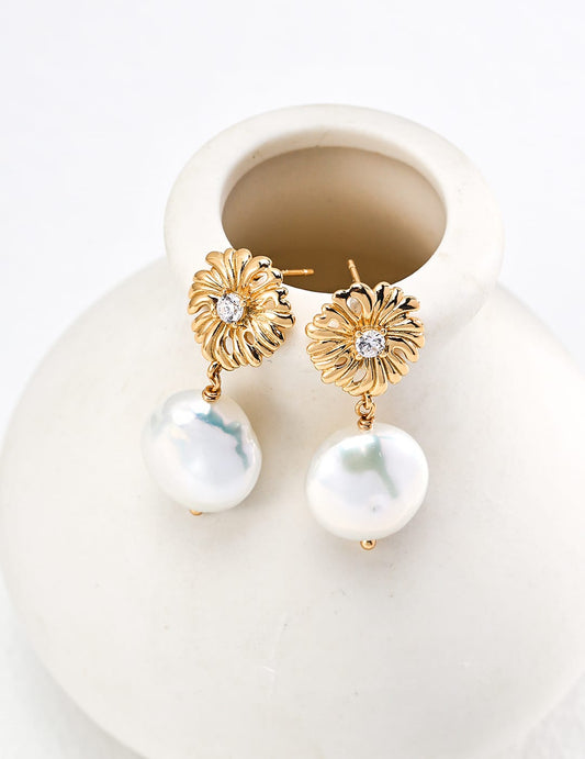 Daisy Baroque Pearl Earrings