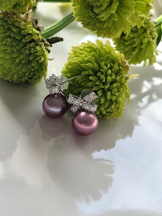 Purple Freshwater Pearl Earrings