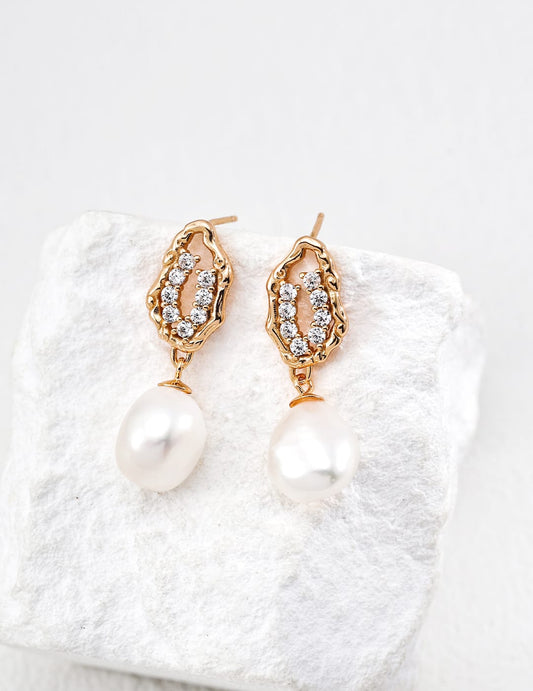 Sparkling Golden Baroque Pearl Earrings