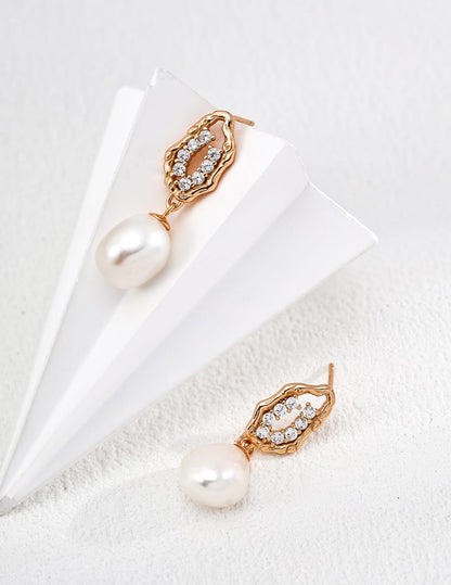 Sparkling Golden Baroque Pearl Earrings