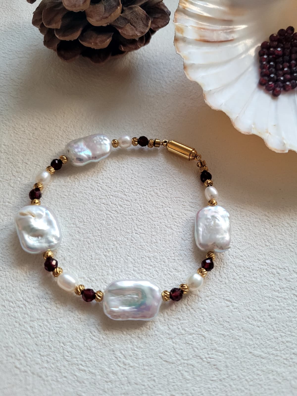 Christmas DIY Bracelet Kit ( Real Freshwater Pearl & Garnet )